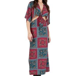 Lucca Claren Dress-Wine/Teal Patch. Size M